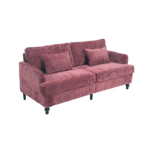 Mid Century Modern Chenille Fabric Loveseat Sofa, 2-Seat Upholstered Couch with Brown Wood Feet, Wine Red-海智集-Default-