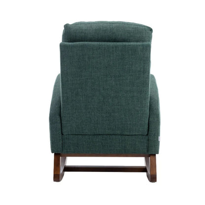 Rocking Chair, Modern Glider Chair, Recliner Armchair with Wood Legs and Side Pocket, Nursery Rocking Accent Chair with High Back for Living Room Bedroom (Emerald linen)-海智集-Default-