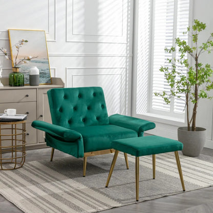 COOLMORE Velvet Accent Chair with Adjustable Armrests and Backrest, Button Tufted Lounge Chair, Single Recliner Armchair with Ottoman-海智集-Default-