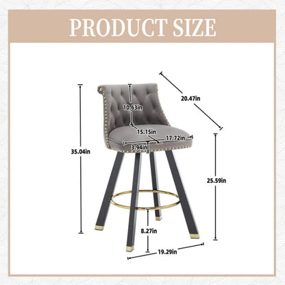 COOLMORE Set of 2,Back pull point design, velvet material, 360 degree rotation, back pull loop detachable design, rivet decoration, square foot wooden bar chair-海智集-Default-