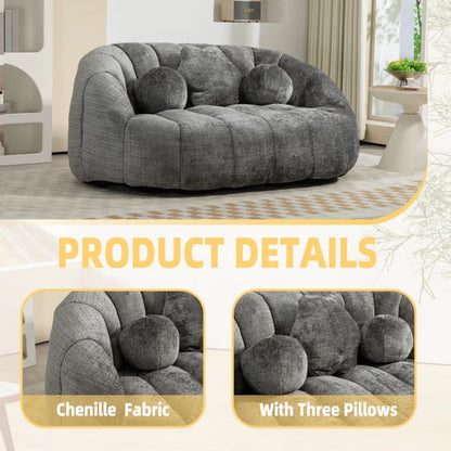 Durable Comfort High Back Bean Bag Sofa Lounger for Adults and Kids, Gray Chenille-海智集-Default-