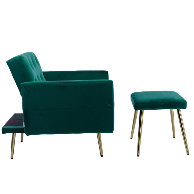 COOLMORE Velvet Accent Chair with Adjustable Armrests and Backrest, Button Tufted Lounge Chair, Single Recliner Armchair with Ottoman-海智集-Default-