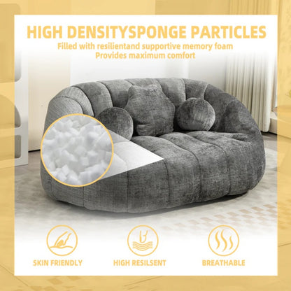 Durable Comfort High Back Bean Bag Sofa Lounger for Adults and Kids, Gray Chenille-海智集-Default-