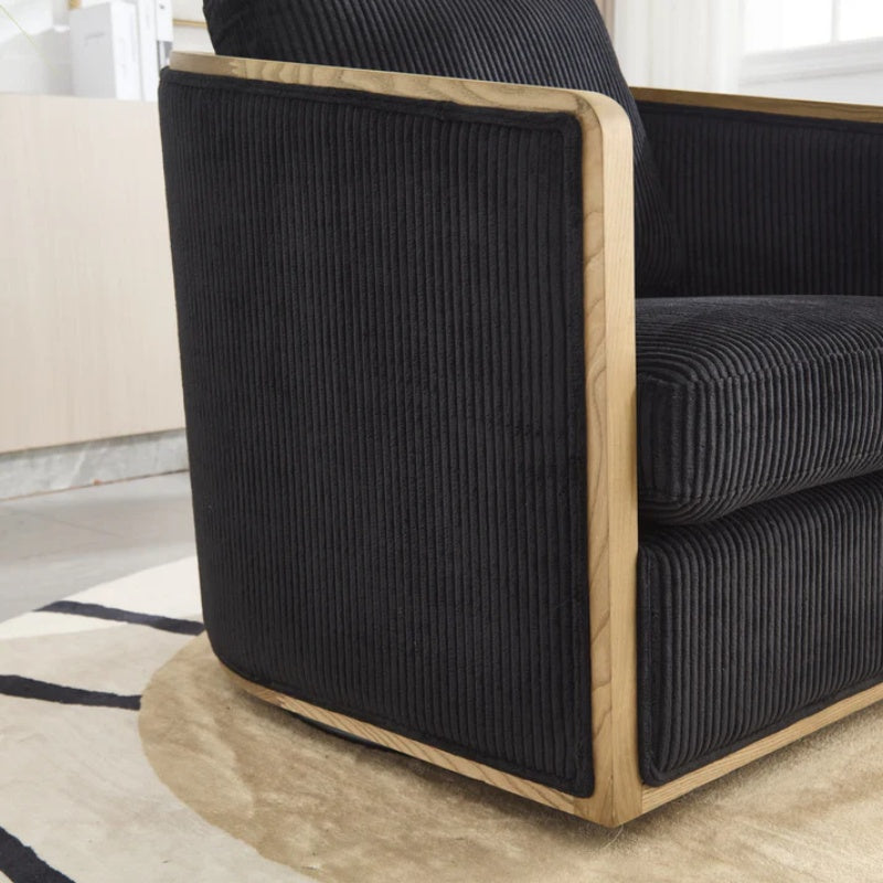 Corduroy Swivel Barrel Chair, Comfortable Accent Sofa Chair, 360 Degree Swivel, Black, Corduroy, 30.12'' x 35.04'' x 30.31''-海智集-Default-