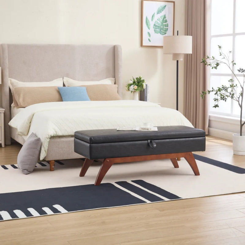COOLMORE Teddy wool fabric, solid wood feet for solid weighing, and bed end stool with storage function-海智集-Default-