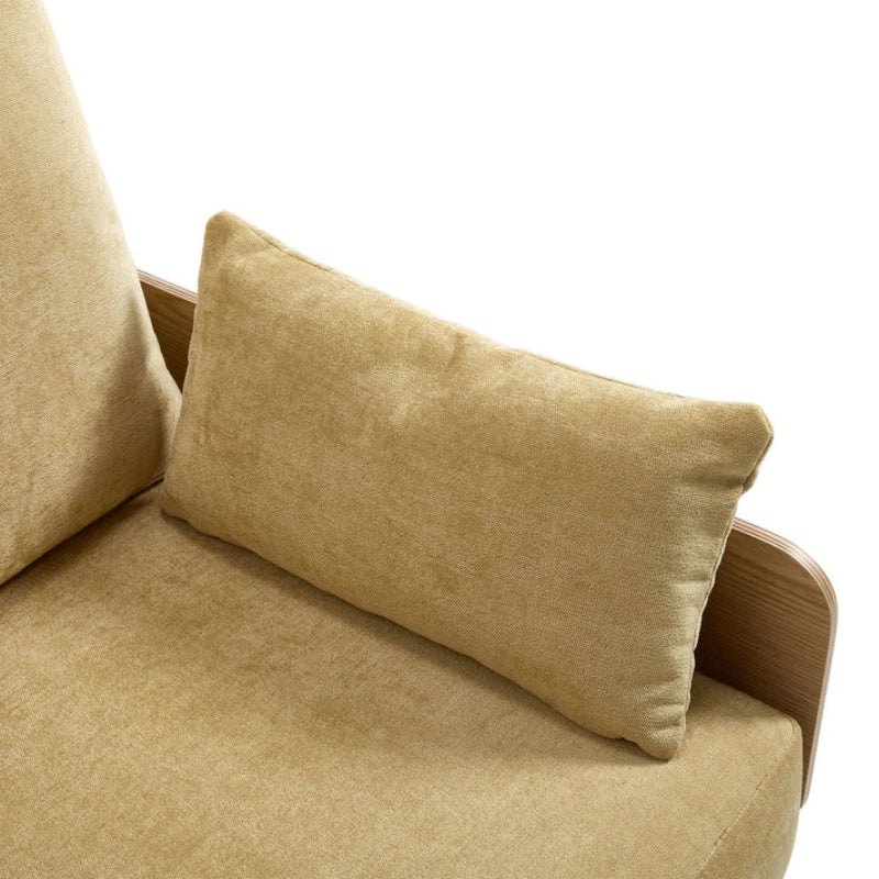 Mid-Century Modern Foldable Sofa Bed Recliner, 3-in-1 Convertible Sleeper with Three Pillows, Mustard Yellow Chenille-海智集-Default-