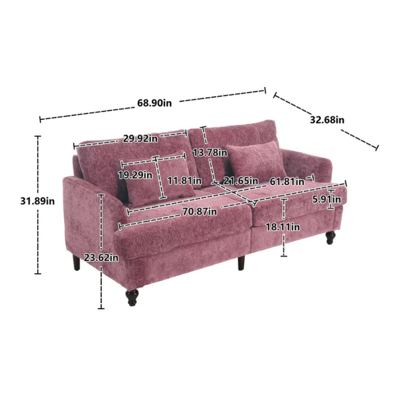 Mid Century Modern Chenille Fabric Loveseat Sofa, 2-Seat Upholstered Couch with Brown Wood Feet, Wine Red-海智集-Default-