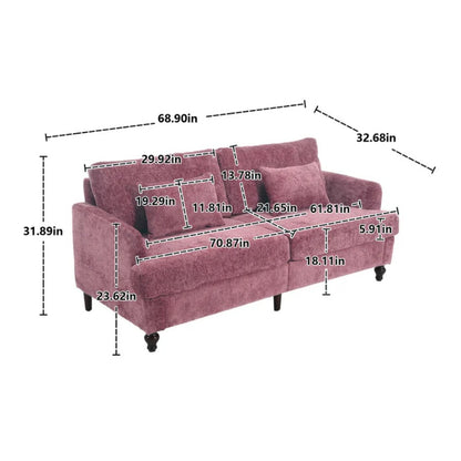 Mid Century Modern Chenille Fabric Loveseat Sofa, 2-Seat Upholstered Couch with Brown Wood Feet, Wine Red-海智集-Default-