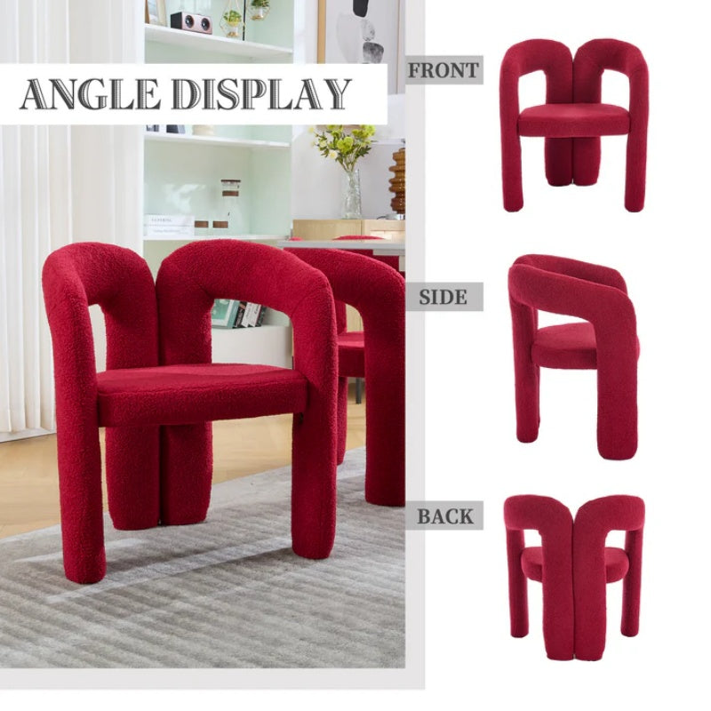 Contemporary Upholstered Accent/Dining Chair Set of 2 - Red Teddy Velvet Fabric with Sturdy Steel Frame-海智集-Default-