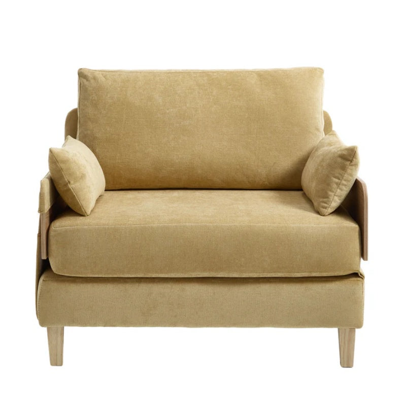 Mid-Century Modern Foldable Sofa Bed Recliner, 3-in-1 Convertible Sleeper with Three Pillows, Mustard Yellow Chenille-海智集-Default-