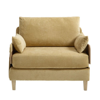 Mid-Century Modern Foldable Sofa Bed Recliner, 3-in-1 Convertible Sleeper with Three Pillows, Mustard Yellow Chenille-海智集-Default-
