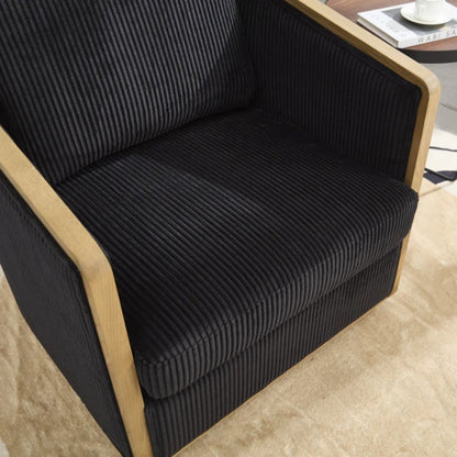 Corduroy Swivel Barrel Chair, Comfortable Accent Sofa Chair, 360 Degree Swivel, Black, Corduroy, 30.12'' x 35.04'' x 30.31''-海智集-Default-