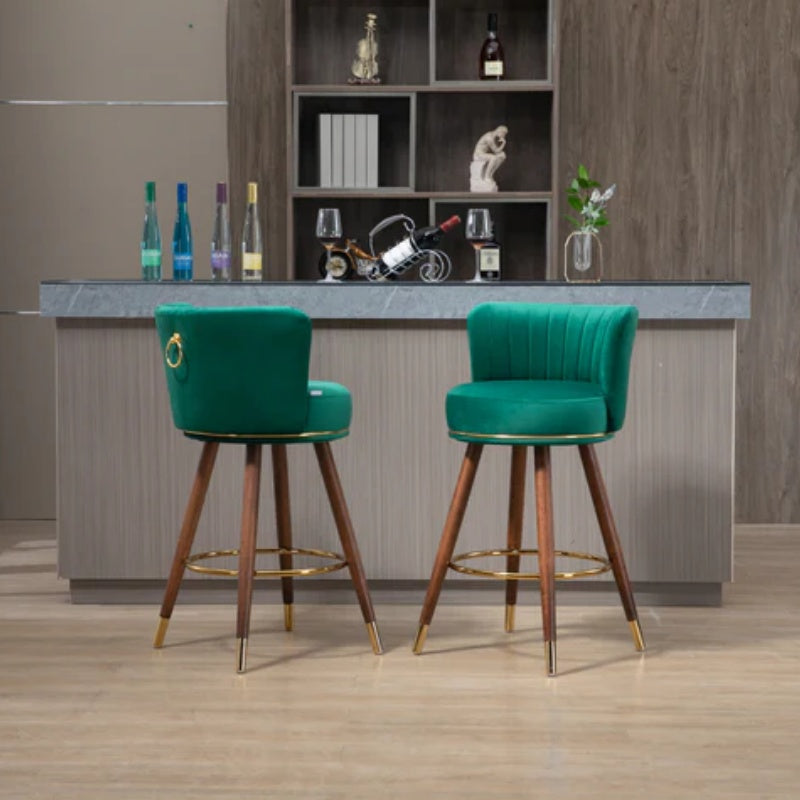 COOLMORE Counter Height Bar Stools Set of 2 for Kitchen Counter Solid Wood Legs with a fixed height of 360 degrees-海智集-Default-