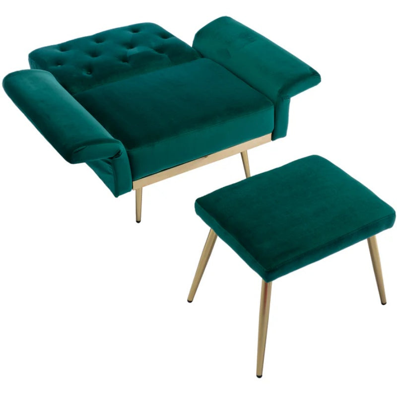COOLMORE Velvet Accent Chair with Adjustable Armrests and Backrest, Button Tufted Lounge Chair, Single Recliner Armchair with Ottoman-海智集-Default-