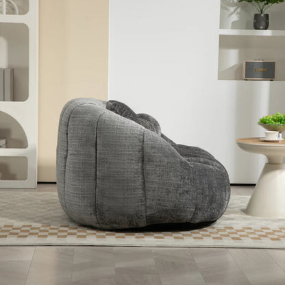 Durable Comfort High Back Bean Bag Sofa Lounger for Adults and Kids, Gray Chenille-海智集-Default-
