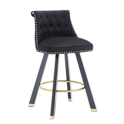 COOLMORE Set of 2,Back pull point design, velvet material, 360 degree rotation, back pull loop detachable design, rivet decoration, square foot wooden bar chair-海智集-Default-