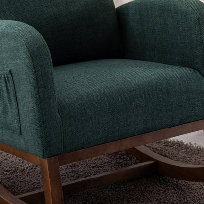 Rocking Chair, Modern Glider Chair, Recliner Armchair with Wood Legs and Side Pocket, Nursery Rocking Accent Chair with High Back for Living Room Bedroom (Emerald linen)-海智集-Default-
