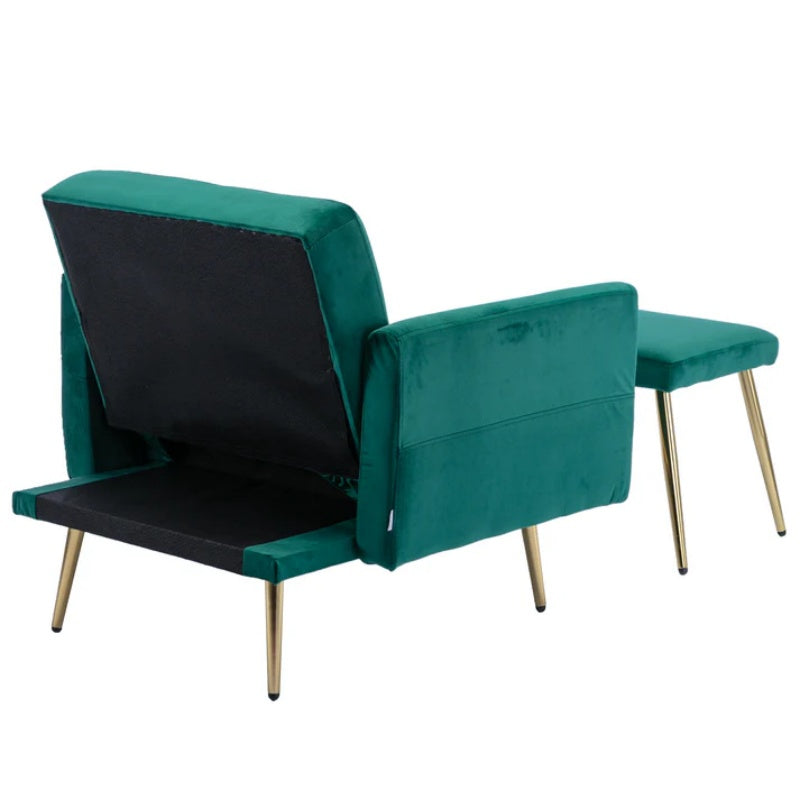 COOLMORE Velvet Accent Chair with Adjustable Armrests and Backrest, Button Tufted Lounge Chair, Single Recliner Armchair with Ottoman-海智集-Default-