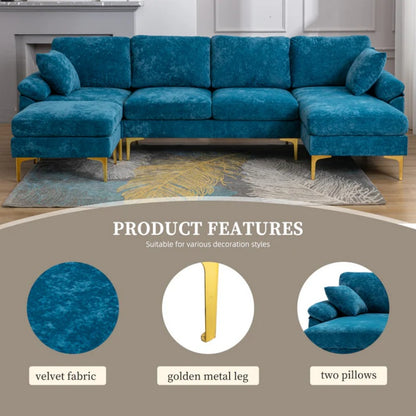 COOLMORE U-shape sectional sofa with Ottoman , Reversible Sofa Couch for Living Room,Spacious Furniture,Durable Couch Removable and machine washable cover (Light Blue Velvet)-海智集-Default-