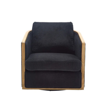 Corduroy Swivel Barrel Chair, Comfortable Accent Sofa Chair, 360 Degree Swivel, Black, Corduroy, 30.12'' x 35.04'' x 30.31''-海智集-Default-