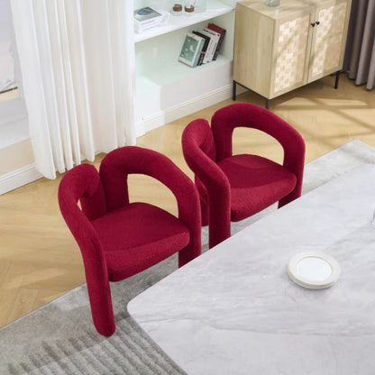 Contemporary Upholstered Accent/Dining Chair Set of 2 - Red Teddy Velvet Fabric with Sturdy Steel Frame-海智集-Default-