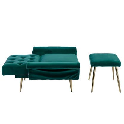COOLMORE Velvet Accent Chair with Adjustable Armrests and Backrest, Button Tufted Lounge Chair, Single Recliner Armchair with Ottoman-海智集-Default-