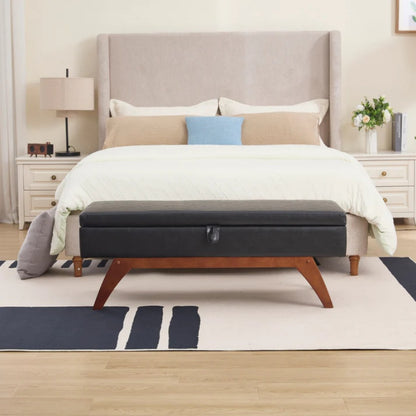 COOLMORE Teddy wool fabric, solid wood feet for solid weighing, and bed end stool with storage function-海智集-Default-