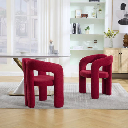 Contemporary Upholstered Accent/Dining Chair Set of 2 - Red Teddy Velvet Fabric with Sturdy Steel Frame-海智集-Default-