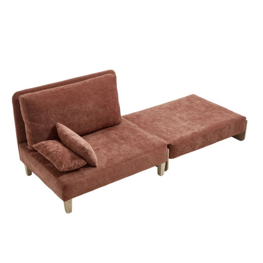 Mid-Century Modern Foldable Sofa Bed Recliner, 3-in-1 Convertible Sleeper, Orange Chenille, with Three Pillows-海智集-Default-