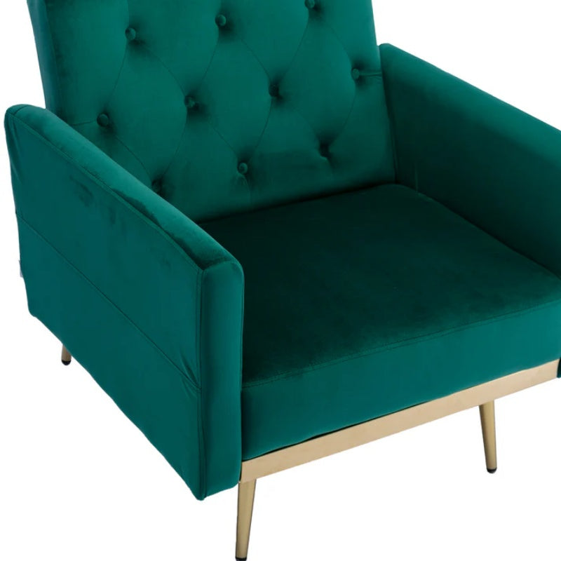 COOLMORE Velvet Accent Chair with Adjustable Armrests and Backrest, Button Tufted Lounge Chair, Single Recliner Armchair with Ottoman-海智集-Default-