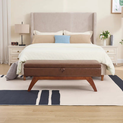 COOLMORE Teddy wool fabric, solid wood feet for solid weighing, and bed end stool with storage function-海智集-Default-