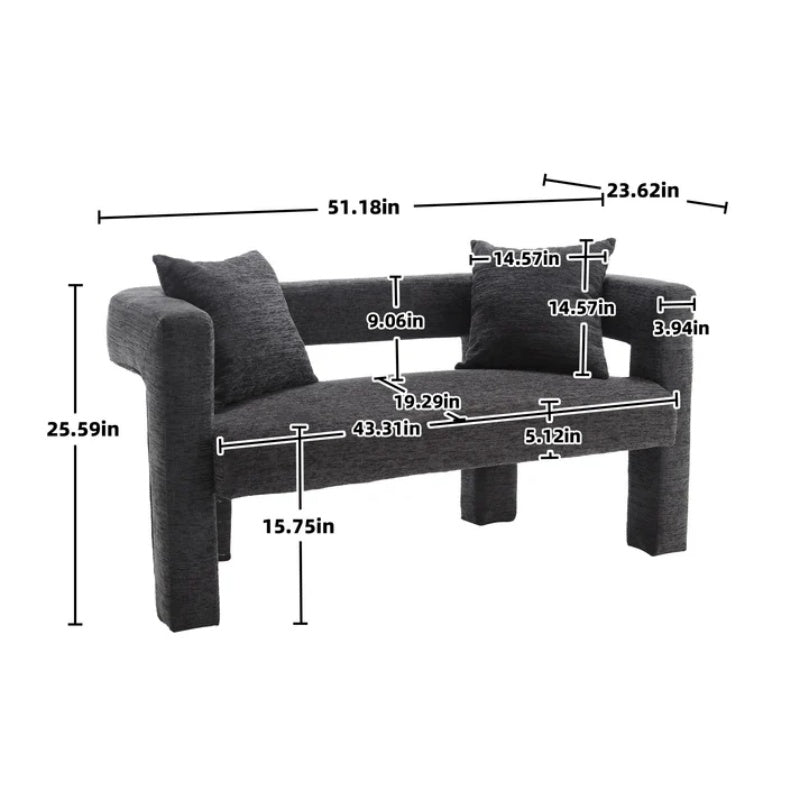 Modern Chenille Loveseat Sofa, Comfy Upholstered 2-Seater Sofa, Small Loveseat Accent Couch for Living Bedroom Leisure Areas, Carbon Black-海智集-Default-