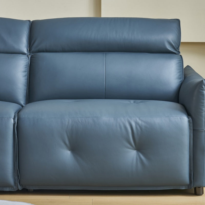 The deep blue sofa is suitable for the bedroom and living room. It is made of comfortable leather, Italian style, soft and modern-海智集-