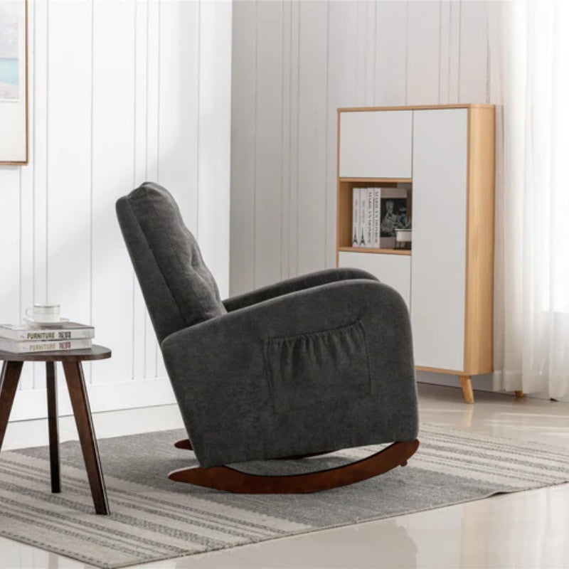 High Back Rocking Chair Nursery Chair .Comfortable Rocker Fabric Padded Seat .Modern High Back Armchair-海智集-Default-