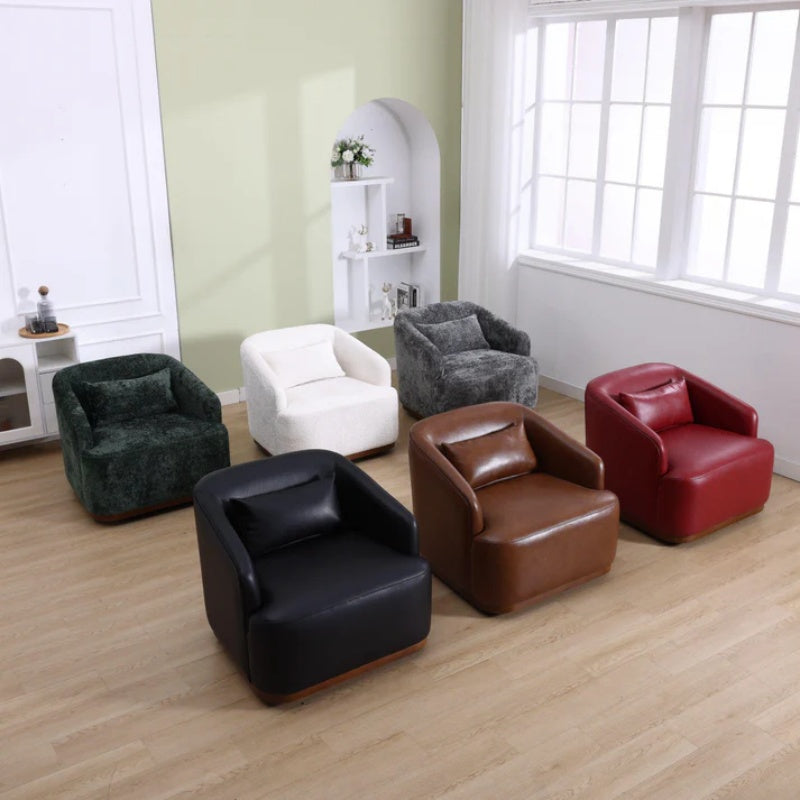 Swivel Barrel Chair, Comfy Round Accent Sofa Chair, 360 Degree Swivel, Wine Red PU, for Living Room, Office, Lounge-海智集-Default-