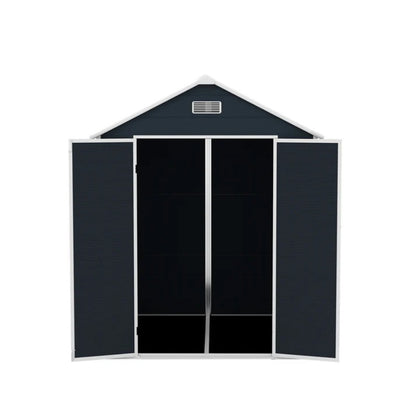 Campcraft 6*6ft resin storage shed, high quality pp material, strong structure, waterproof, rust and UV proof, large storage space, 12mm thick pp board, HD window lighting Dark gray-海智集-Default-