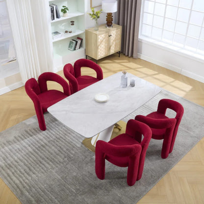 Contemporary Upholstered Accent/Dining Chair Set of 2 - Red Teddy Velvet Fabric with Sturdy Steel Frame-海智集-Default-