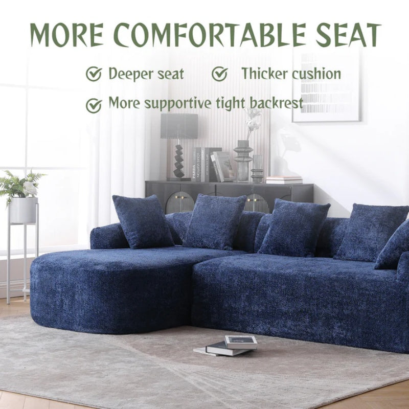 COOLMORE Boucle Sofa 3 Seater for Living Room Oversized Comfy Sofa L-Shape Sofa Couch with Chaise Home Furniture Sleeper Sectional Sofa for Apartment, Office Left Hand Facing (Blue)-海智集-Default-