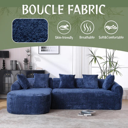 COOLMORE Boucle Sofa 3 Seater for Living Room Oversized Comfy Sofa L-Shape Sofa Couch with Chaise Home Furniture Sleeper Sectional Sofa for Apartment, Office Left Hand Facing (Blue)-海智集-Default-