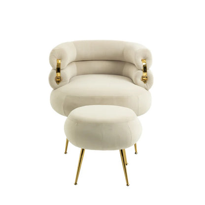 COOLMORE Upholstered Velvet Barrel Accent Chair with Ottoman,Accent Comfy Lounge Arm Chair and Footrest Stool Set,Single Sofa Armchair with Lounge Seat for Bedroom,Office (Beige)-海智集-Default-