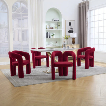 Contemporary Upholstered Accent/Dining Chair Set of 2 - Red Teddy Velvet Fabric with Sturdy Steel Frame-海智集-Default-