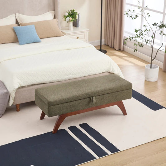 COOLMORE Teddy wool fabric, solid wood feet for solid weighing, and bed end stool with storage function-海智集-Default-