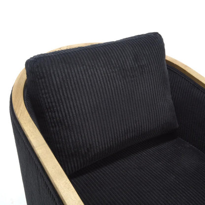 Corduroy Swivel Barrel Chair, Comfortable Accent Sofa Chair, 360 Degree Swivel, Black, Corduroy, 30.12'' x 35.04'' x 30.31''-海智集-Default-