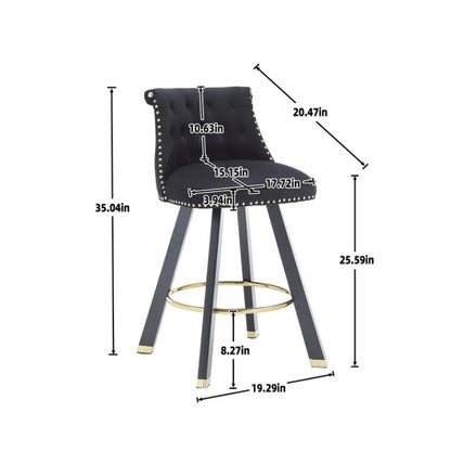 COOLMORE Set of 2,Back pull point design, velvet material, 360 degree rotation, back pull loop detachable design, rivet decoration, square foot wooden bar chair-海智集-Default-