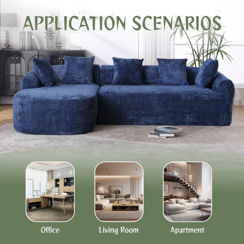 COOLMORE Boucle Sofa 3 Seater for Living Room Oversized Comfy Sofa L-Shape Sofa Couch with Chaise Home Furniture Sleeper Sectional Sofa for Apartment, Office Left Hand Facing (Blue)-海智集-Default-