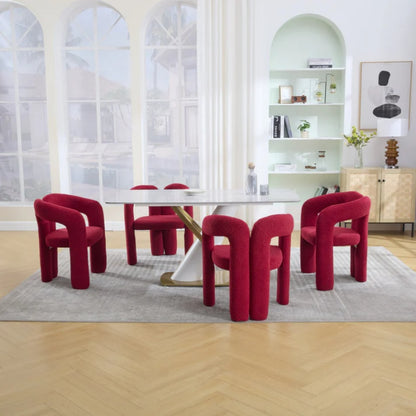 Contemporary Upholstered Accent/Dining Chair Set of 2 - Red Teddy Velvet Fabric with Sturdy Steel Frame-海智集-Default-