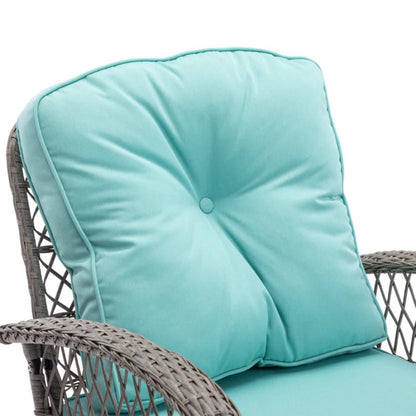 3 Pieces Outdoor Swivel Rocker Patio Chairs, 360 Degree Rocking Patio Conversation Set with Thickened Cushions and Glass Coffee Table for Backyard, Blue-海智集-Default-