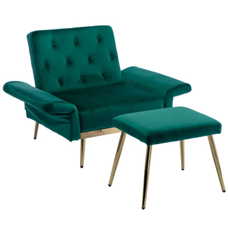 COOLMORE Velvet Accent Chair with Adjustable Armrests and Backrest, Button Tufted Lounge Chair, Single Recliner Armchair with Ottoman-海智集-Default-