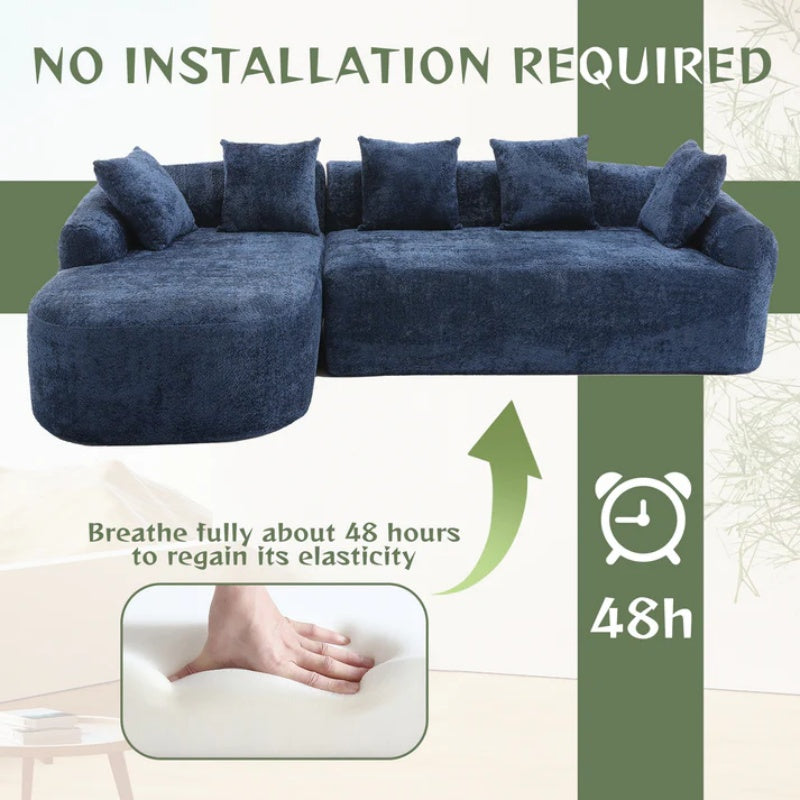 COOLMORE Boucle Sofa 3 Seater for Living Room Oversized Comfy Sofa L-Shape Sofa Couch with Chaise Home Furniture Sleeper Sectional Sofa for Apartment, Office Left Hand Facing (Blue)-海智集-Default-