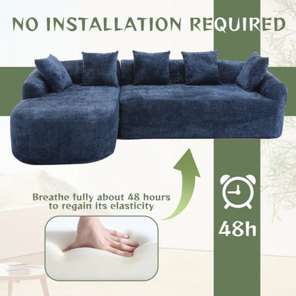 COOLMORE Boucle Sofa 3 Seater for Living Room Oversized Comfy Sofa L-Shape Sofa Couch with Chaise Home Furniture Sleeper Sectional Sofa for Apartment, Office Left Hand Facing (Blue)-海智集-Default-